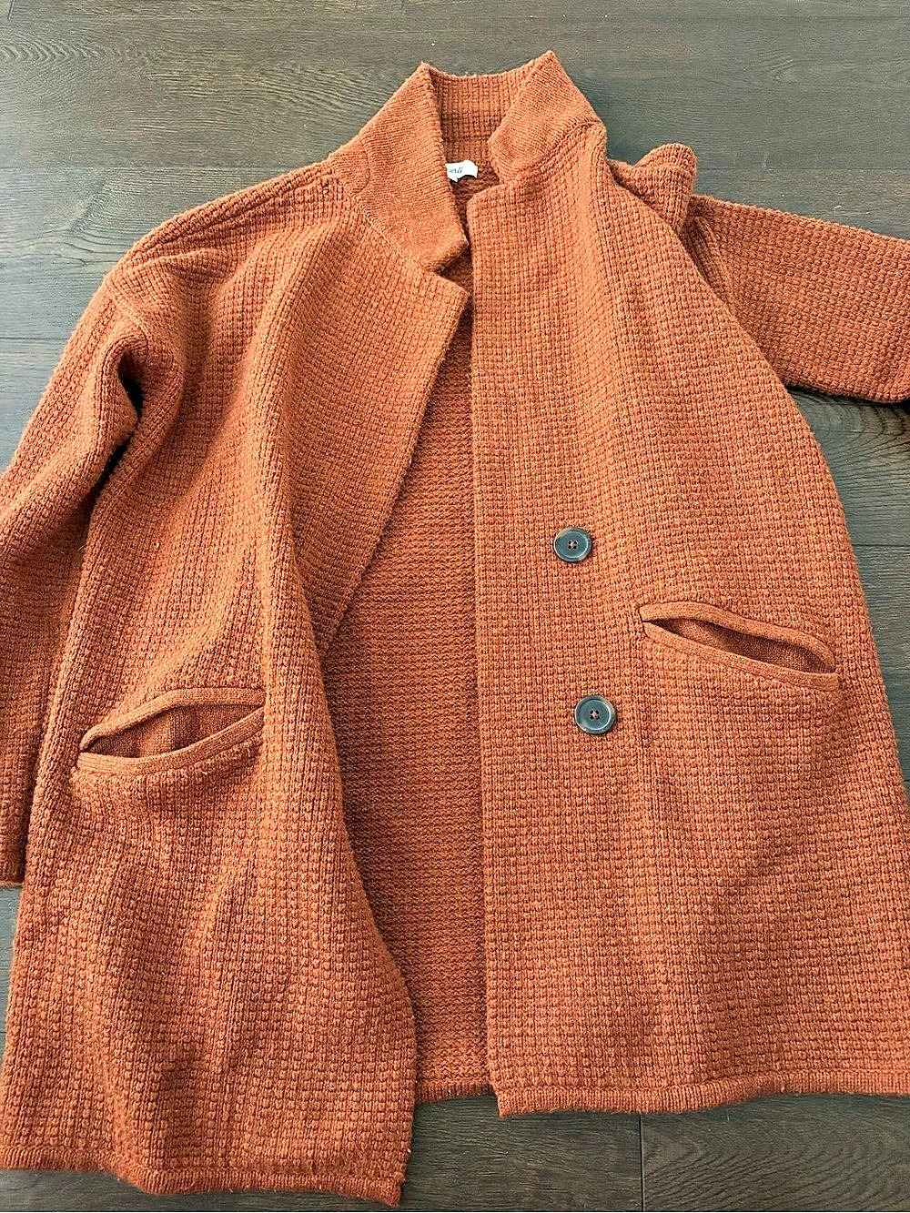 Madewell Waffle-Knit Cutaway Crewneck Cardigan Brown XXS